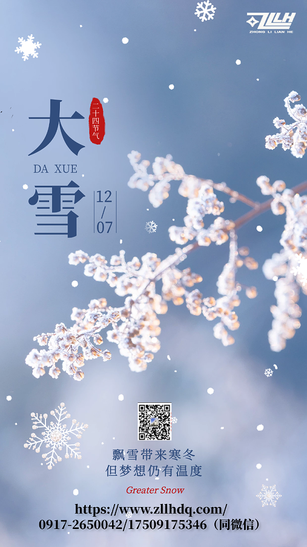 大雪节气祝福实景雪花创意蓝色简约海报