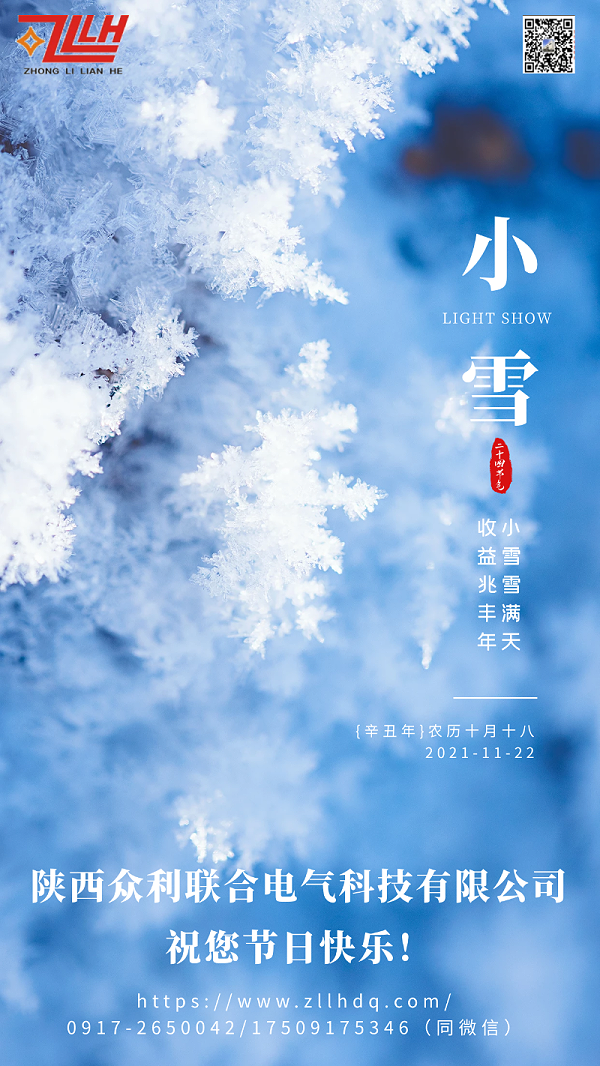 小雪雪花纯净蓝色传统节气简约海报
